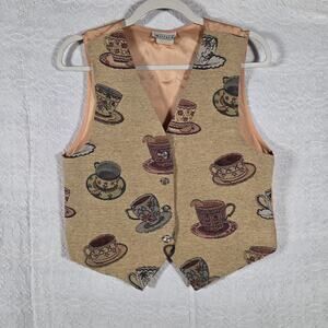 Vintage Mirrors Tapestry Vest Medium Teacup Print Button Front Cottagecore